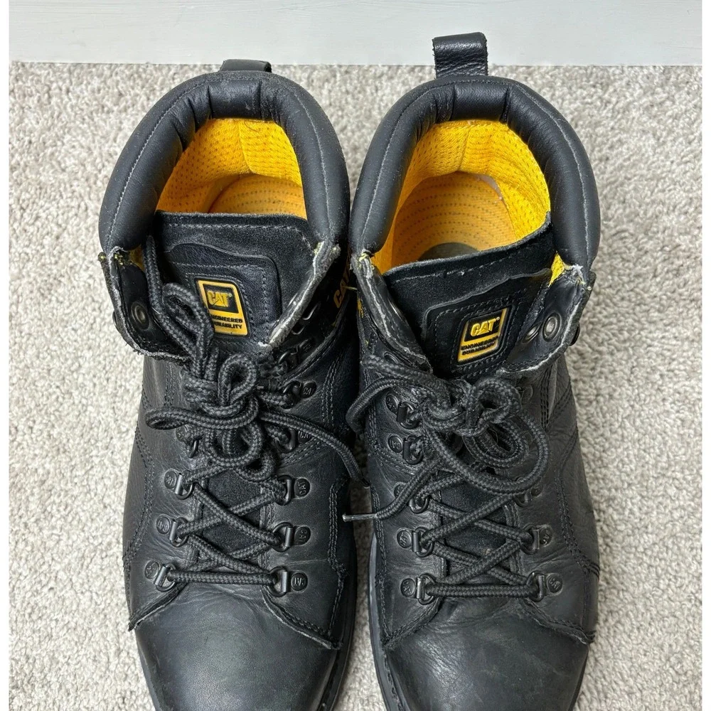 Caterpillar Mens Black Leather Steel Toe Work Boots Wide ASTM F2413-05 10.5W